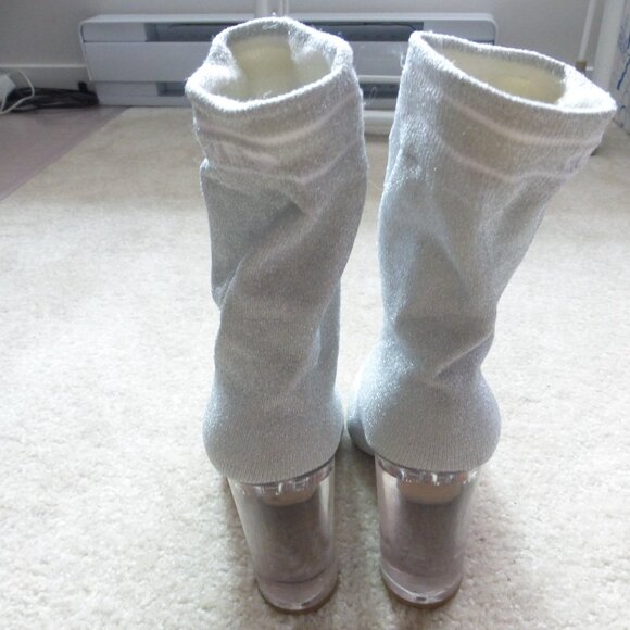ALDO shimmery silver & white pull on sock mid-ankle boots with "Love" print - Picture 3 of 9